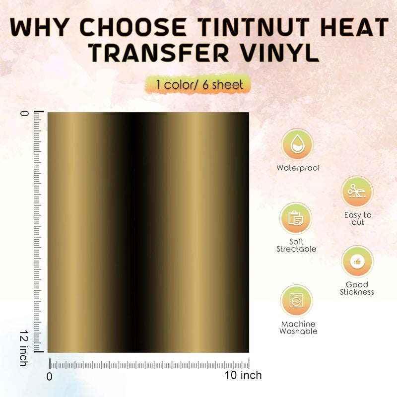 Tintnut Gradient HTV - 6 Sheets 12 x 10 Inches Yellow Black Ombre HTV Heat Transfer Vinyl for T-Shirts, DIY Rainbow Patterned Vinyl Compatible with Silhouette Cameo/Cricut - Image 2